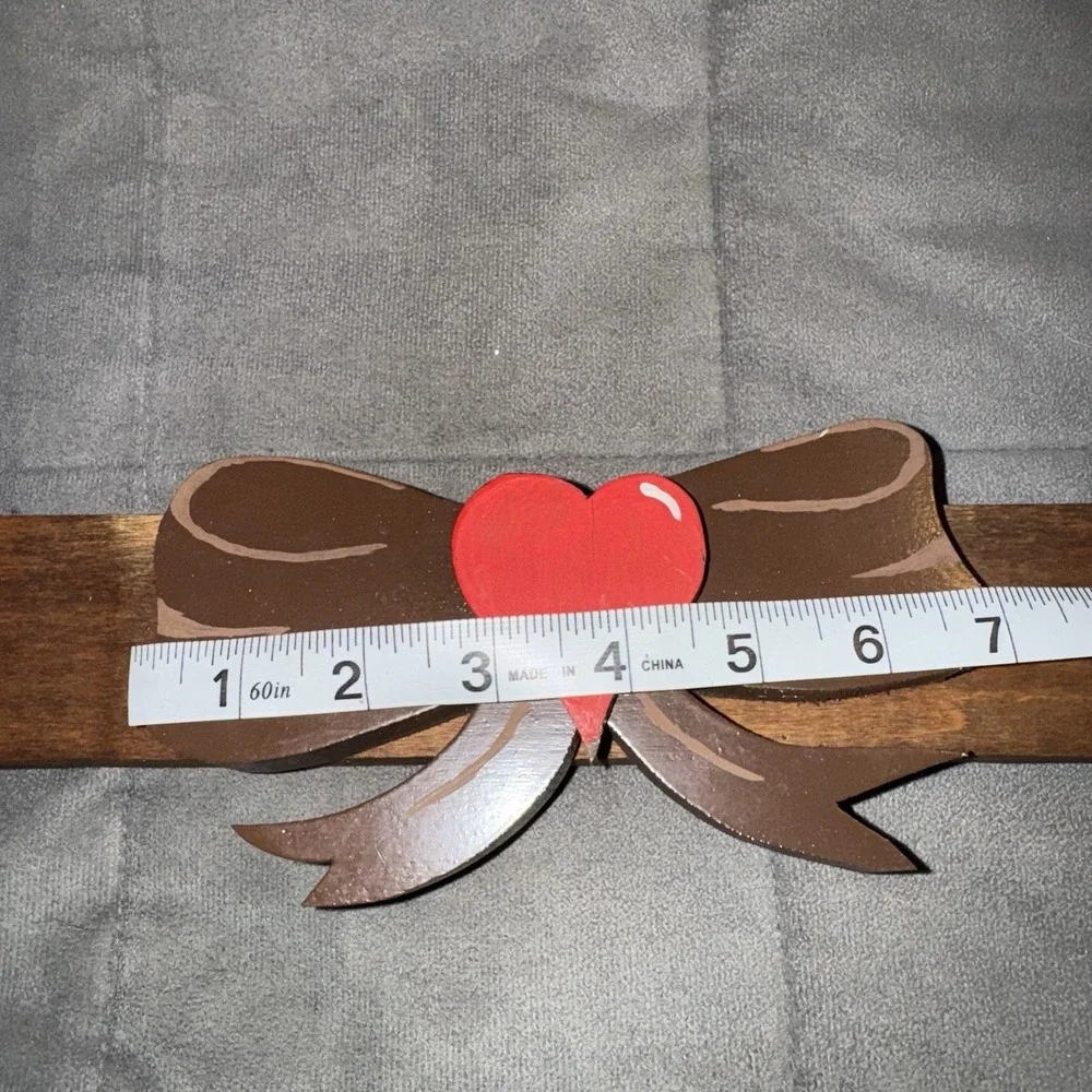 Vintage Wooden Bow Ribbon Wall Hanging Red Hearts Cottage Core Country Decor 29